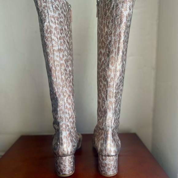 Kate Spade metallic copper and silver leopard print knee-high buckle boots. - Picture 4 of 8
